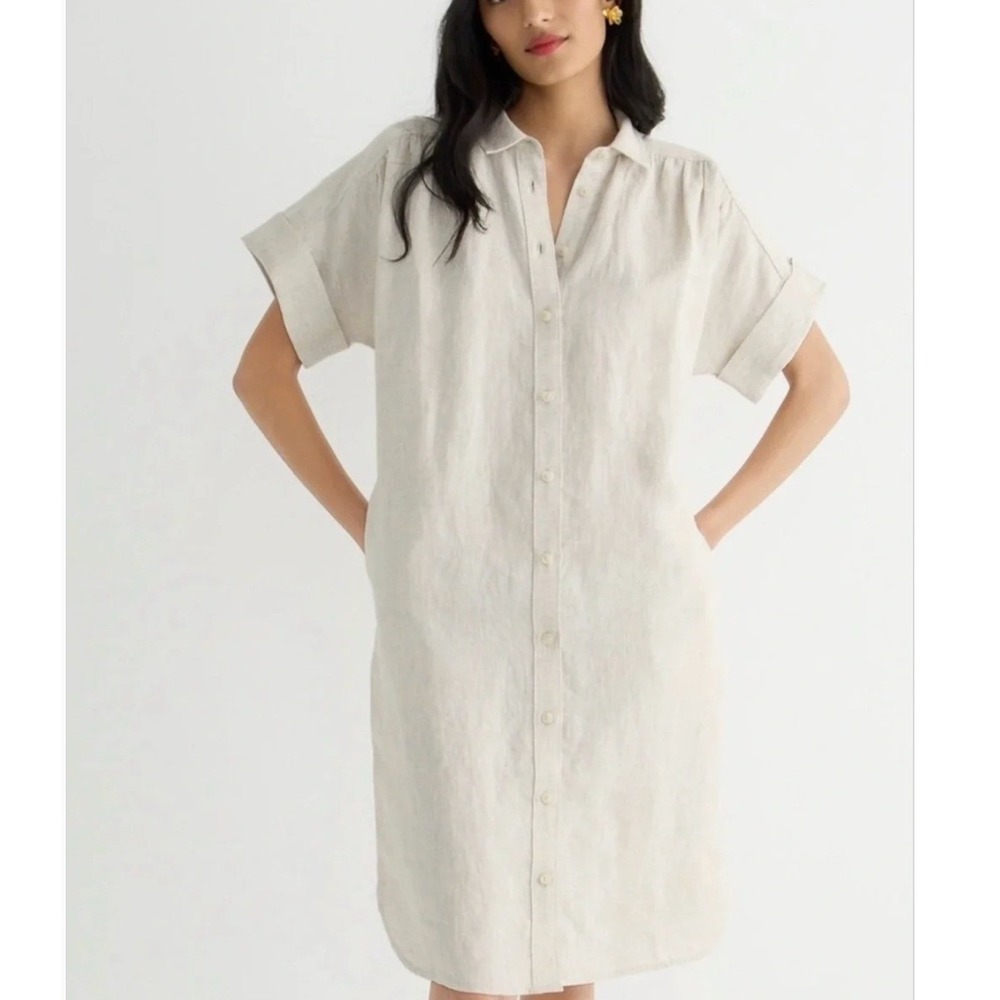 J.Crew Relaxed Fit Linen Shirt Dress in Wheat Size Medium